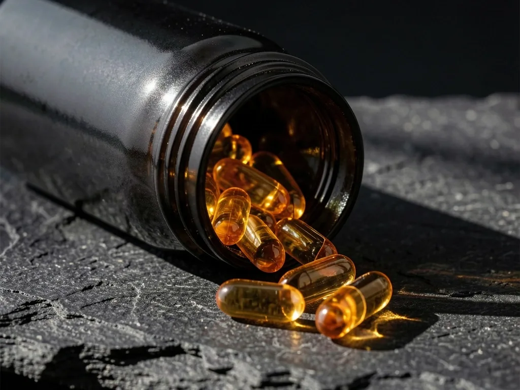 Natural supplement capsules from a glass jar