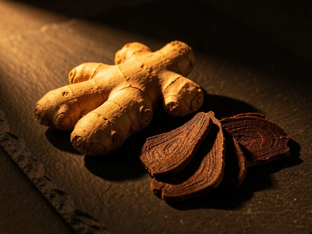 Botanical ingredients on a dark surface
