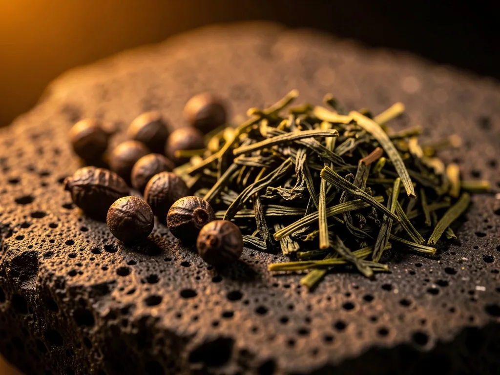 Guarana seeds and green tea on dark stone