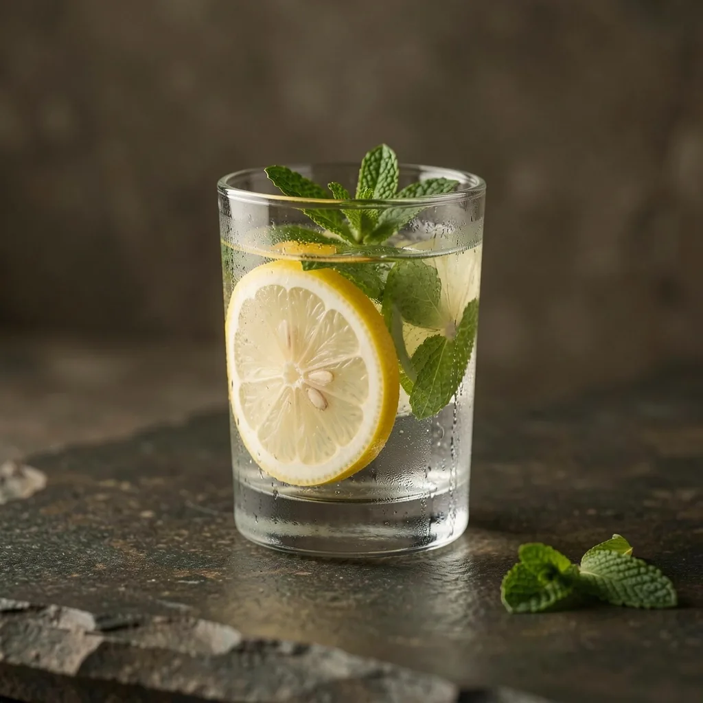 Glass of water with lemon and mint
