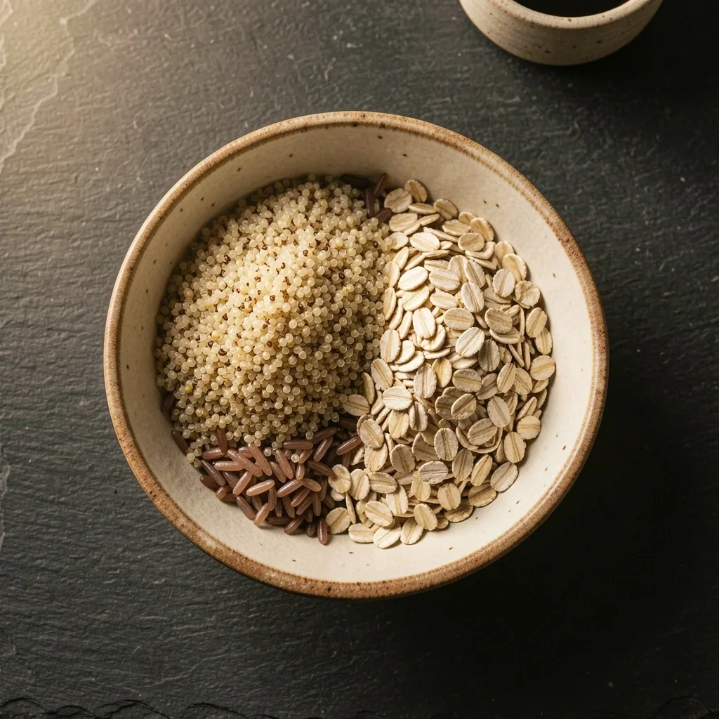 Whole grains bowl on dark surface