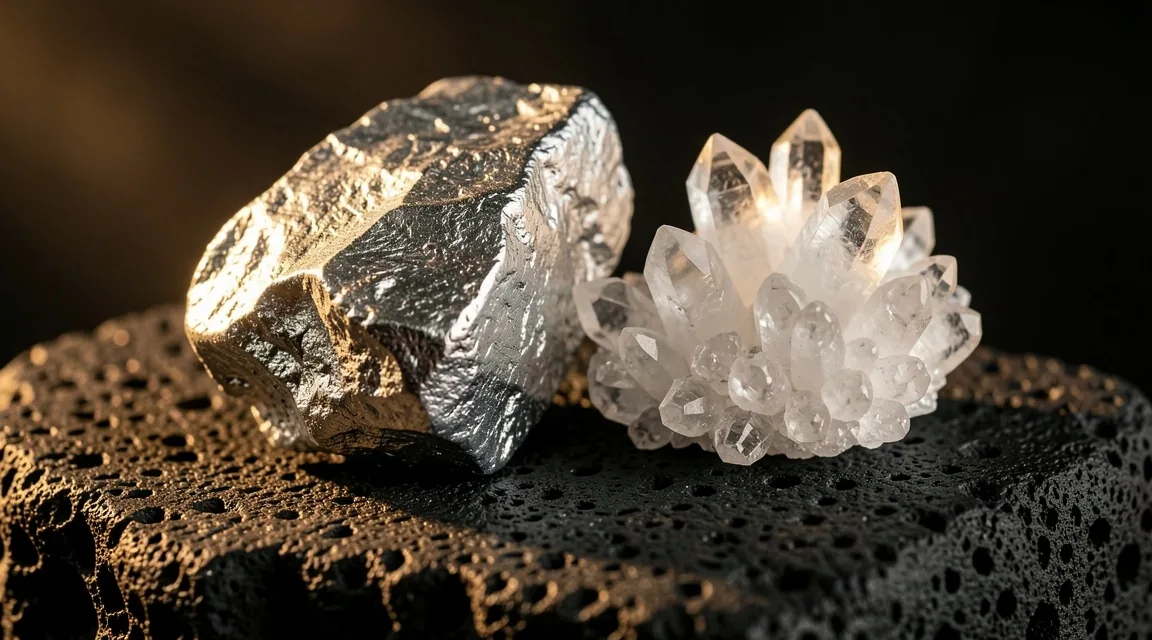 Magnesium, zinc, and vitamin D shown as raw mineral specimens